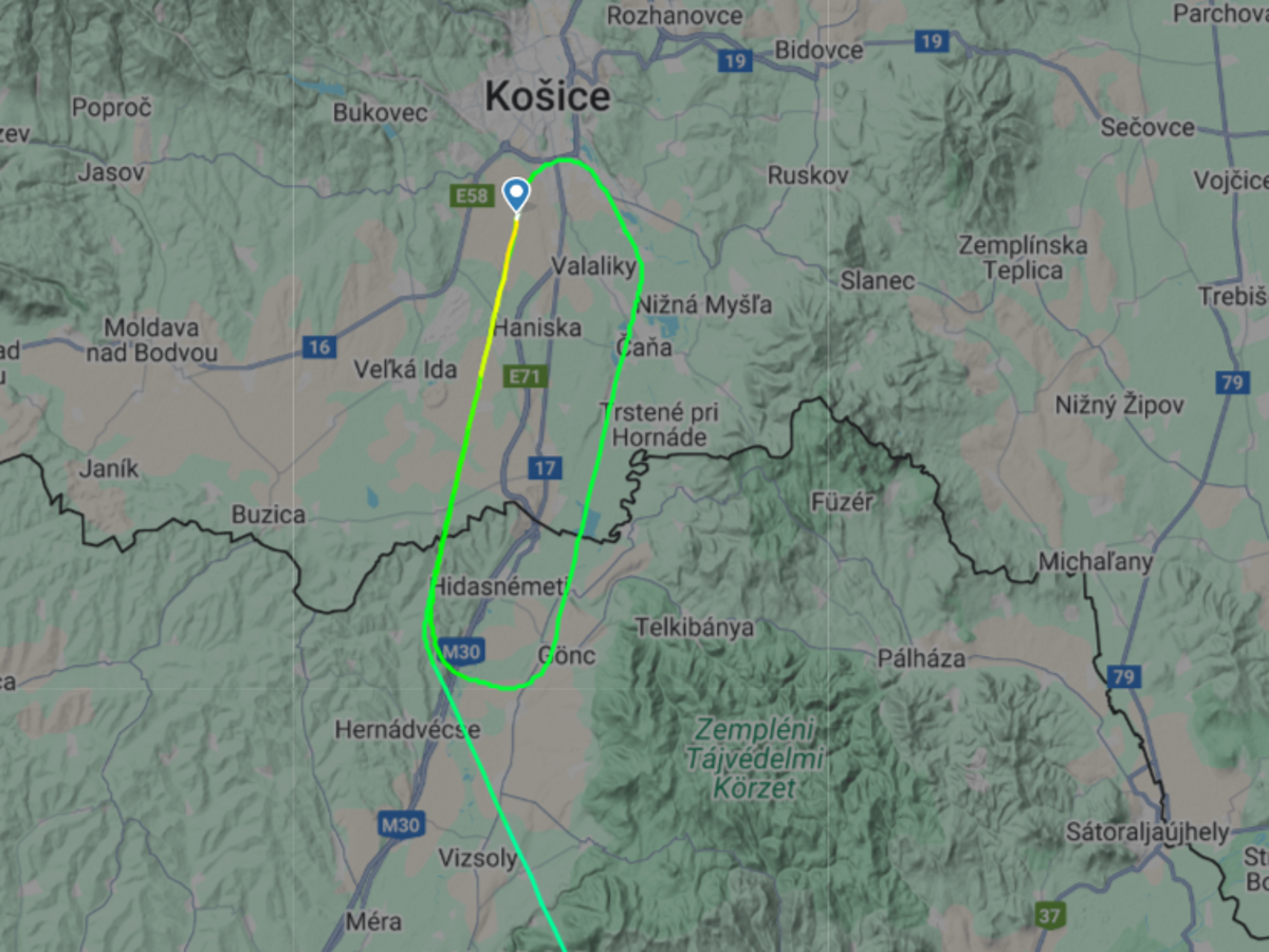 Trasa lietadla, ktoré pristávalo v Košiciach